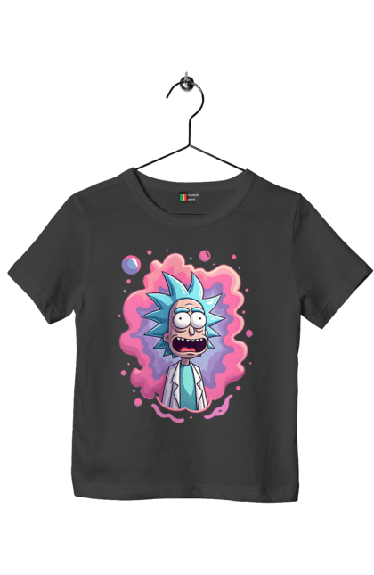 Футболка детская с принтом Рик и Морти. Rick and morty, мультфильм, научная фантастика, приключения, рик, рик и морти, сериал. 2070702