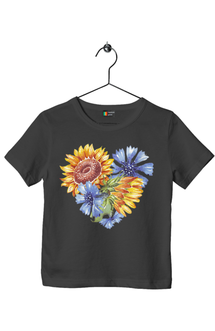 Футболка дитяча з принтом "Серце соняшники та фіалки". Квіти, люблю україну, любов, серце, соняшник, україна, фіалки. 2070702