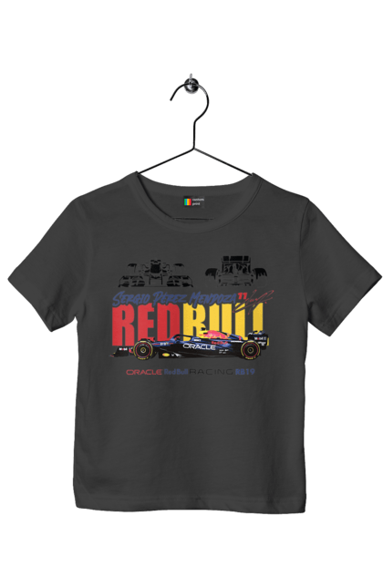 Children's t-shirt with prints Red Bull Racing RB19. Auto, automobile, bolide, car, formula 1, race, red bull, sport. 2070702