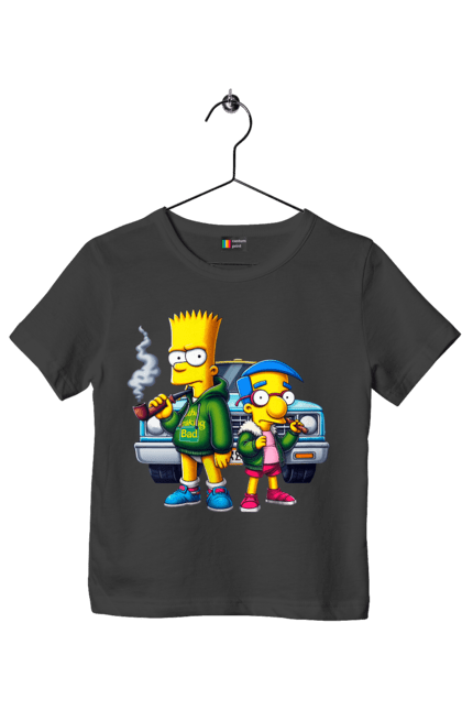 Children's t-shirt with prints Bart Breaking Bad. Bart, breaking bad, cartoon, character, laboratory, milhouse, serial, simpson, simpsons. 2070702