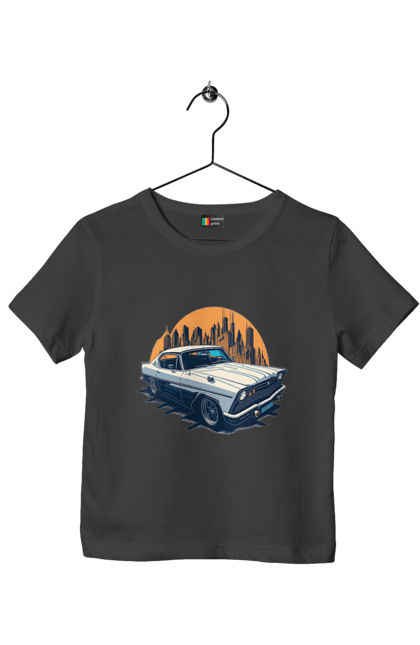 Футболка дитяча з принтом "Вінтажне зображення авто". Автомобіль, вінтажне зображення, місто. 2070702