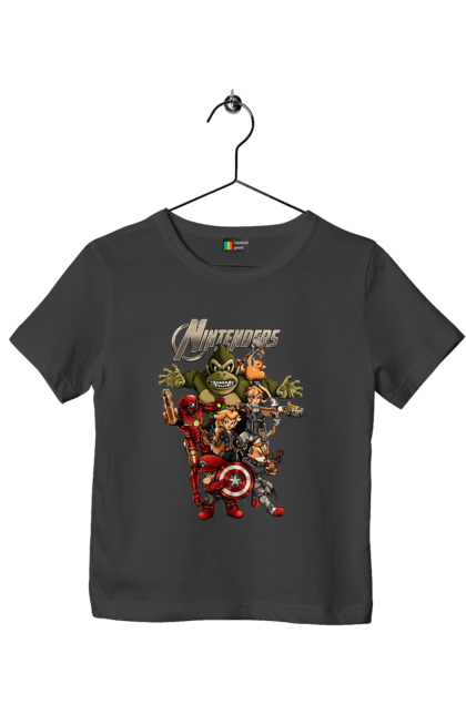 Children's t-shirt with prints Nintendo heroes. Animal crossing, donkey kong, game characters, kirby, legend of zelda, luigi, mario, nintendo, pokemon, princess stove. 2070702