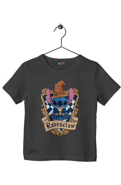 Футболка детская с принтом Стич Когтевран. Harry potter, hogwarts, ravenclaw, stich, гарри поттер, когтевран, стич, факультет, франшиза, хогвартс. 2070702