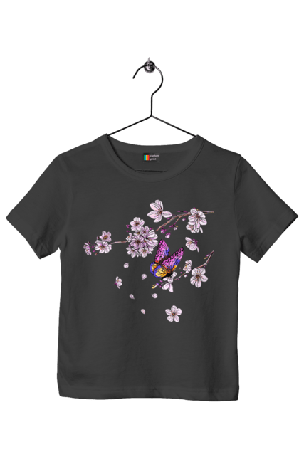Футболка дитяча з принтом "Метелик І Сакура". Весна, дерево, метелик, сакура. 2070702