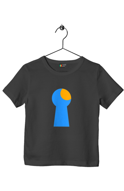 Футболка дитяча з принтом "Замочная скважина". Відчини двері, двері, замок, ключ, свердловина, світло крізь, цікавість, щілина. 2070702