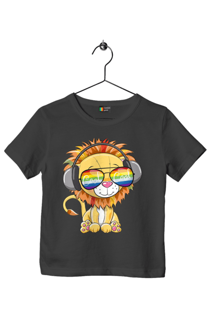 Футболка дитяча з принтом "Левеня В Окулярах І Навушниках". Лев, левеня, навушники, окуляри. 2070702
