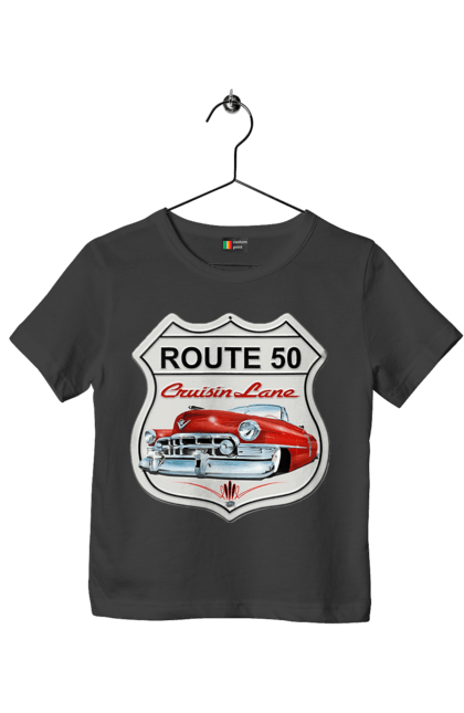 Футболка дитяча з принтом "Route 50". Байк, байкер, байкер клуб, брат, брати, брутал, гарячий асфальт, гарячий кінь, гарячий стрижень, дорога 50, дорога 66, дорога 80, дороги америки, дороги україни, жага швидкості, клуб байкерів, мотоцикл, мотоцикліст, справжній чоловік, чувак, швидкість. 2070702