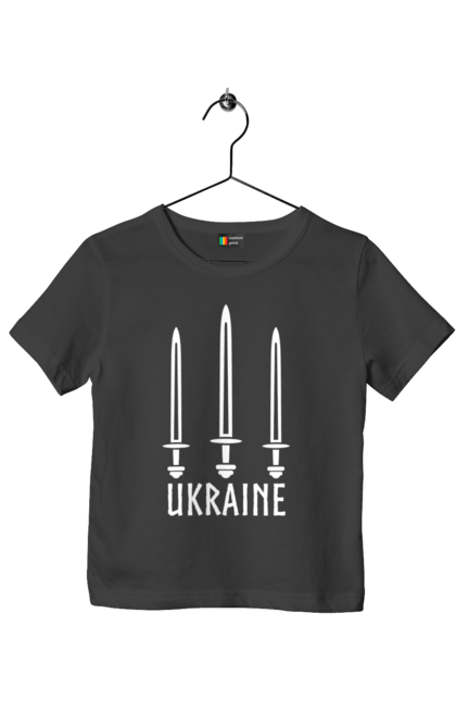 Children's t-shirt with prints Ukraine three swords. Sword, three swords, ukraine, weapon. CustomPrint.market