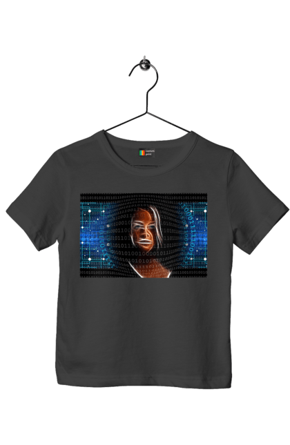 Футболка дитяча з принтом "Штучний Розум". Айті, айтішник, гик, жінка, знання, інженер, інтелект, кібер, кібернетика, кіборг, код, комп, комп`ютерник, кристал, машинне навчання, мікросхема, мозок, портрет, програміст, професіонал, професія, розробник, розум, світиться, світло, хакер, чіп, штучний інтелект, штучний розум. 2070702