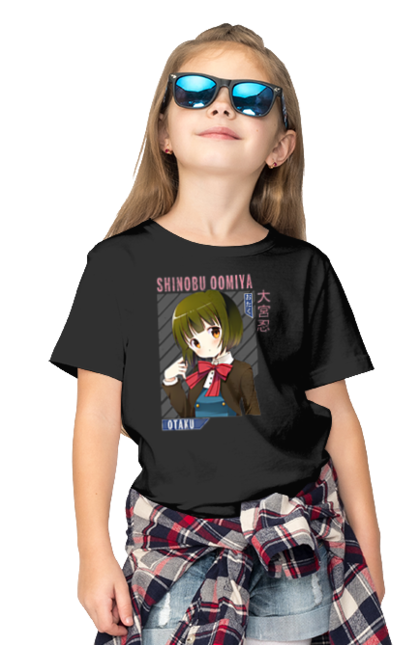 Children's t-shirt with prints Kiniro Mosaic Shinobu Omiya. Anime, gold mosaic, kiniro mosaic, kinmoza, manga, shinobu, shinobu omiya. 2070702