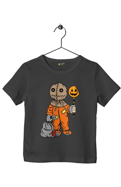 Children's t-shirt with prints Halloween. Costume, halloween, holiday, october, october 31, pumpkin, sweets, trick or treat. 2070702