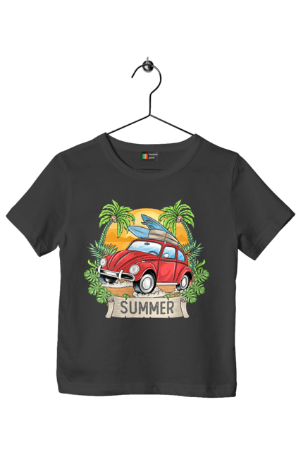 Футболка дитяча з принтом "Літо, Машина І Пальми". Відпочинок, літо, машина, пальми. 2070702