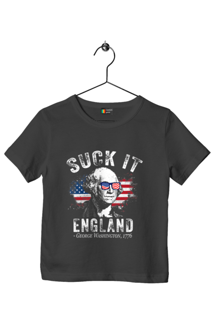 Футболка дитяча з принтом "Suck It, England". George washington, американський дух, англія, джордж вашингтон, мем, незалежність, патріотизм, сарказм, сша. 2070702