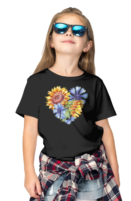 Футболка дитяча з принтом "Серце соняшники та фіалки". Квіти, люблю україну, любов, серце, соняшник, україна, фіалки. 2070702