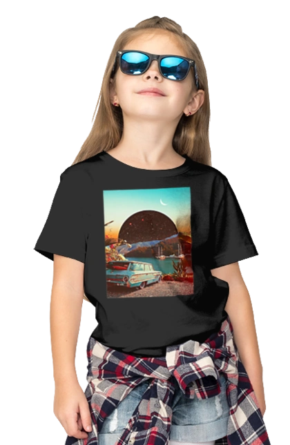 Painting, car by the river