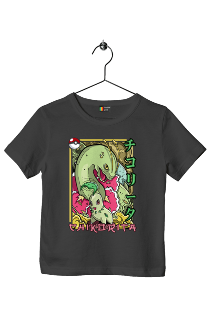 Children's t-shirt with prints Pokemon Chikorita. Anime, chikorita, games, nintendo, pokemon, pokemon go. 2070702