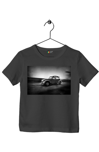 Футболка дитяча з принтом "Ретро машина чб". Авто, ретро, ретро машина, чорно біла машина. 2070702