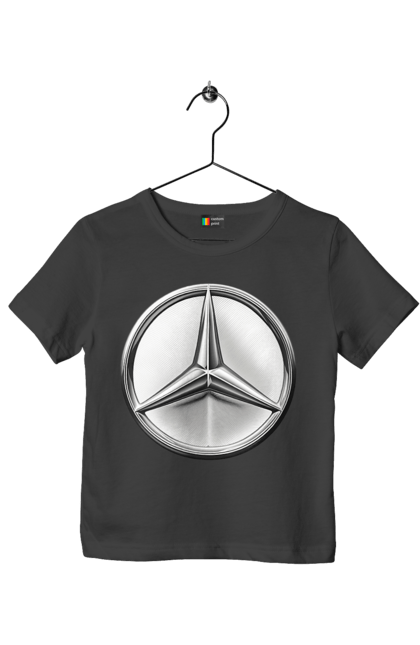 Футболка дитяча з принтом "Mercedes Benz Лого Металік". Авто, автомобіль, логотип мерседес, машини, мерс, мерседес. 2070702