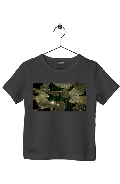 Футболка дитяча з принтом "Біткойн". Багатство, біткойн, валюта, гроші, криптовалюта, курс, майнінг, матриця, монета, розкіш, цифровий світ. 2070702