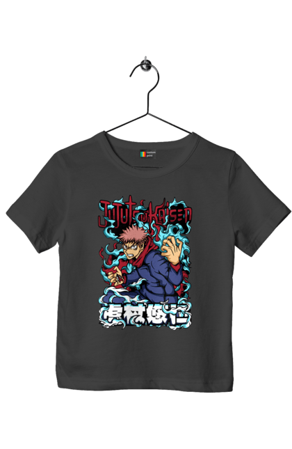 Children's t-shirt with prints Jujutsu Kaisen Itadori. Anime, dark fantasy, itadori, jujutsu kaisen, magic battle, manga, mystic, sukuna. 2070702