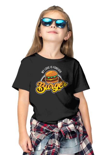 Футболка дитяча з принтом "Бургер моя любов назавжди". Бургер, гамбургер, їжа, обжора, смаколик, фастфуд, чизбургер. CustomPrint.market