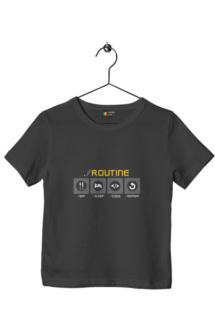 Футболка дитяча з принтом "Рутина програміста". Ай ті, айтішник, код, програміст, хакер. 2070702