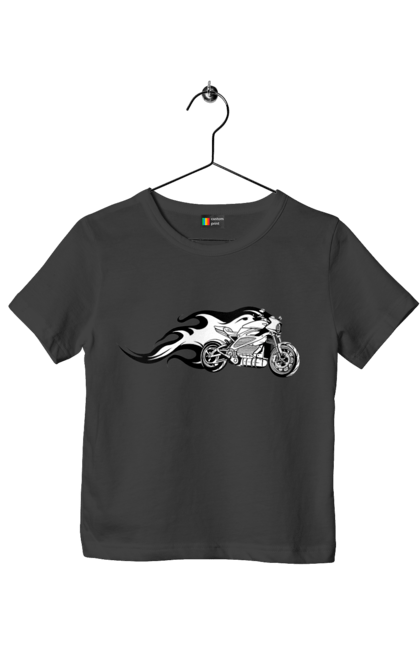 Футболка дитяча з принтом "Мотоцикл Вогонь". Мото, мотоцикл, огонь. 2070702