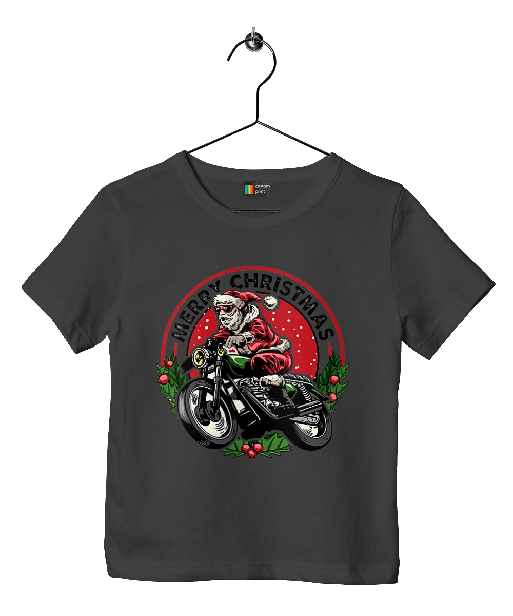 Merry Christmas, Santa Claus on a motorcycle