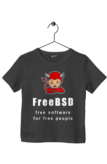 Футболка дитяча з принтом "Freebsd Для Вільних". Bsd, freebsd, unix, адміністратор, айті, айтішник, безкоштовна, безкоштовно, бестія, білий, вільна, демон, демонесса, доступність, незалежність, операційна система, ос, програміст, програмне забезпечення, свобода, сисадмін, система, системний адміністратор, софт, текст, червоний. 2070702