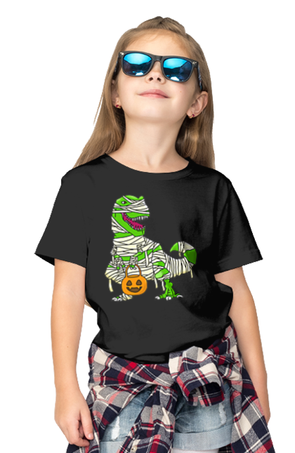 Children's t-shirt with prints Halloween Dinosaur. Costume, dinosaur, halloween, holiday, october, october 31, pumpkin, sweets, trick or treat. 2070702