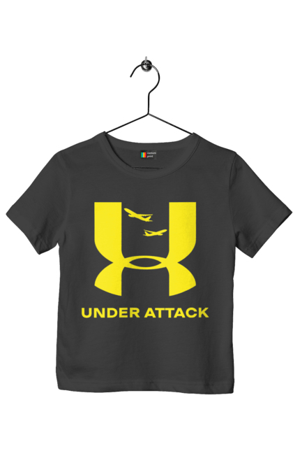 Футболка дитяча з принтом "Under Attack yellow". Андер армор, бренди, гумор, приколи, прикольні, ундер армор. 2070702