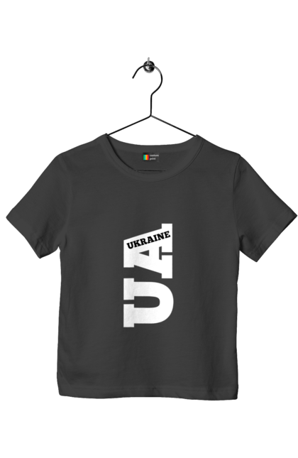 Футболка дитяча з принтом "Україна". Абревіатура, батьківщина, емблема, логотип, напис, текст, україна. 2070702