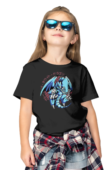 Children's t-shirt with prints Yu Gi Oh! Blue Eyes Toon Dragon. Anime, blue-eyes toon dragon, cards, dragon, game, manga, yu gi oh. 2070702