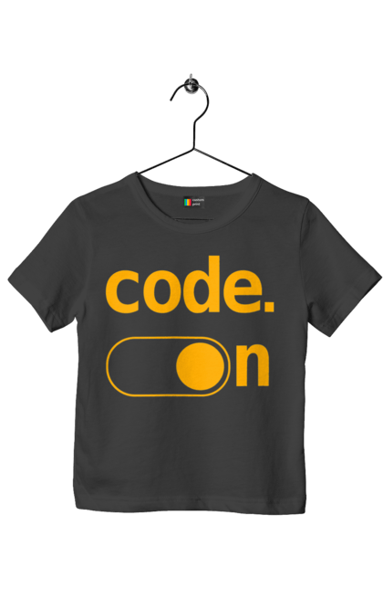 Футболка дитяча з принтом "Код увімкнено". Айті, айтішник, для айтішника, для програміста, код увімкнено, подарунок айтішнику, подарунок програмісту, програміст, розробник. 2070702