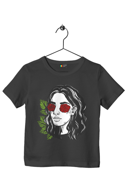 Футболка дитяча з принтом "Дівчина З Трояндами На Очах". Дівчина, троянда. 2070702