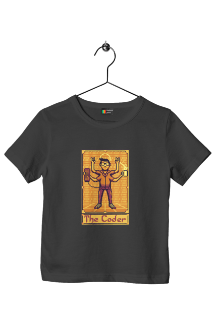 Футболка дитяча з принтом "Карта таро  кодер". Ай ті, айтішник, карта таро, код, програміст, хакер. 2070702