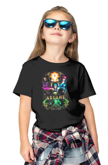 Children's t-shirt with prints Arcane. Animated series, arcane, fantasy, fortiche, jinx, league of legends, riot games, wai. 2070702