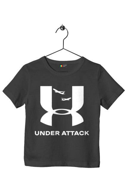 Футболка дитяча з принтом "Under Attack white". Андер армор, бренди, гумор, приколи, прикольні, ундер армор. 2070702