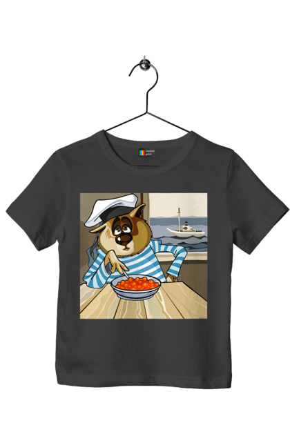 Футболка дитяча з принтом "Кот Моряк, На Кораблі Їсть Червону Ікру". Ікра, кіт, корабель, моряк. 2070702