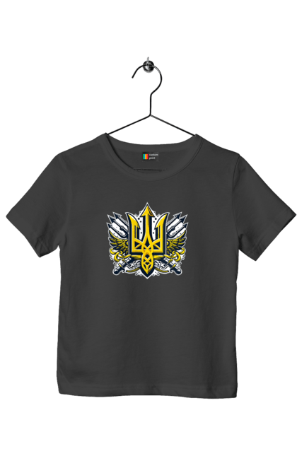 Футболка дитяча з принтом "Символіка україни". Герб, патріотичні зображення, символіка, тризуб, україна. 2070702