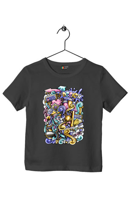 Футболка дитяча з принтом "Школа навчання". Зошит, калькулятор, канцелярія, навчання, олівець, ручка, школа. 2070702