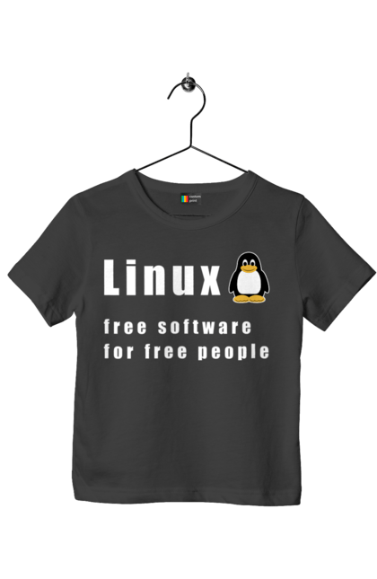 Футболка дитяча з принтом "Linux Вільний Для Вільних". Linux, адміністратор, айті, айтішник, безкоштовна, безкоштовно, білий, вільна, доступність, незалежність, операційна система, ос, пінгвін, програміст, програмне забезпечення, свобода, сервер, сисадмін, система, системний адміністратор, софт, текст. 2070702