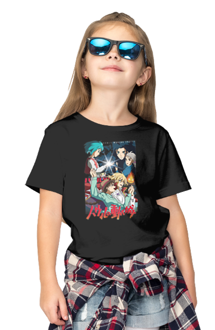 Children's t-shirt with prints Howl's Moving Castle. Calcifer, cartoon, ghibli, haul, howl`s moving castle, moving castle, novel, sophie. 2070702