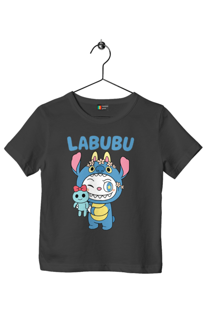 Футболка дитяча з принтом "Лабубу". Іграшка лабубу, лабубу, лабубу кока кола, мерч лабубу, мила, синя лабаба, смішна лабубу. 2070702