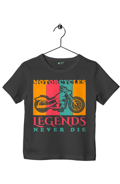 Футболка дитяча з принтом "мотоцикл легенда". Легенда, мотоспорт, мотоцикл. 2070702