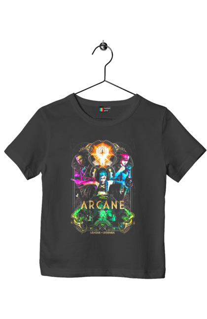 Children's t-shirt with prints Arcane. Animated series, arcane, fantasy, fortiche, jinx, league of legends, riot games, wai. 2070702