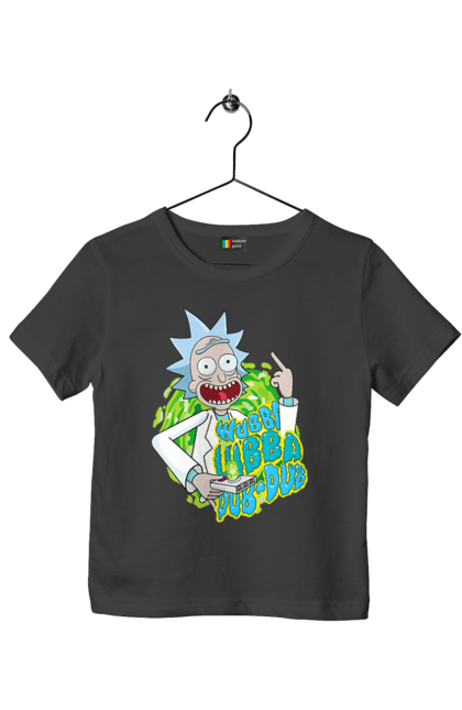 Children's t-shirt with prints Rick and Morty. Adventures, black humor, cartoon, rick, rick and morty, sci-fi, tragicomedy. 2070702