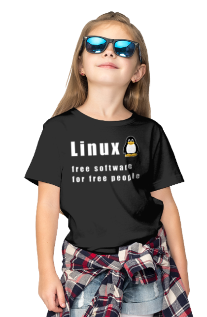 Футболка дитяча з принтом "Linux Вільний Для Вільних". Linux, адміністратор, айті, айтішник, безкоштовна, безкоштовно, білий, вільна, доступність, незалежність, операційна система, ос, пінгвін, програміст, програмне забезпечення, свобода, сервер, сисадмін, система, системний адміністратор, софт, текст. 2070702