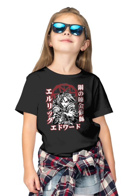 Children's t-shirt with prints Fullmetal Alchemist Edward Elric. Adventures, anime, comedy, edward, edward elric, elric, fullmetal alchemist, manga, steampunk. 2070702