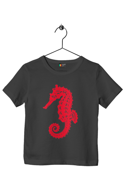 Футболка дитяча з принтом "Морський коник". Відпочинок, квіти, літні канікули, літо, море, морський коник, морські жителі. 2070702